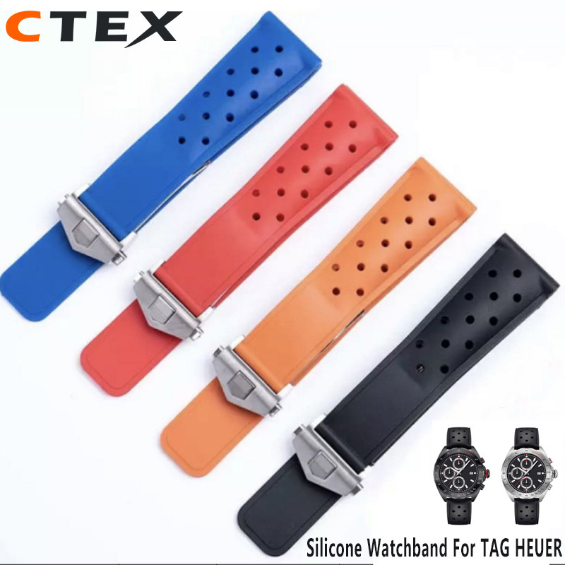 22mm Waterproof Rubber Silicone watband  Black blue red For TAG HEUER MONACO Strap CARRERA FORMULA 1