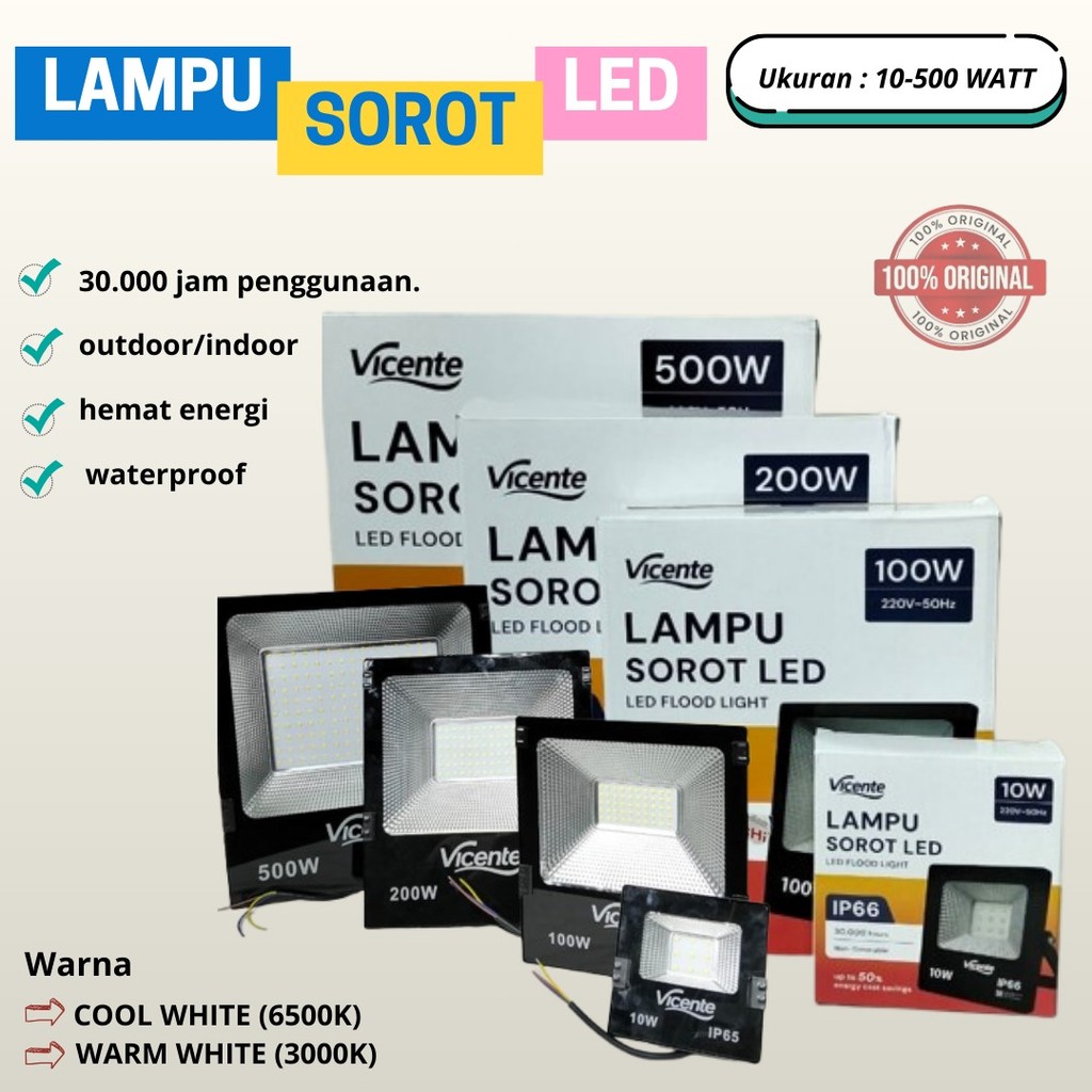 Lampu Sorot LED 10Watt 20Watt 30Watt 50Watt/Kap Sorot LED/ Lampu Sorot LED IP 66 Cahaya Putih/Kuning