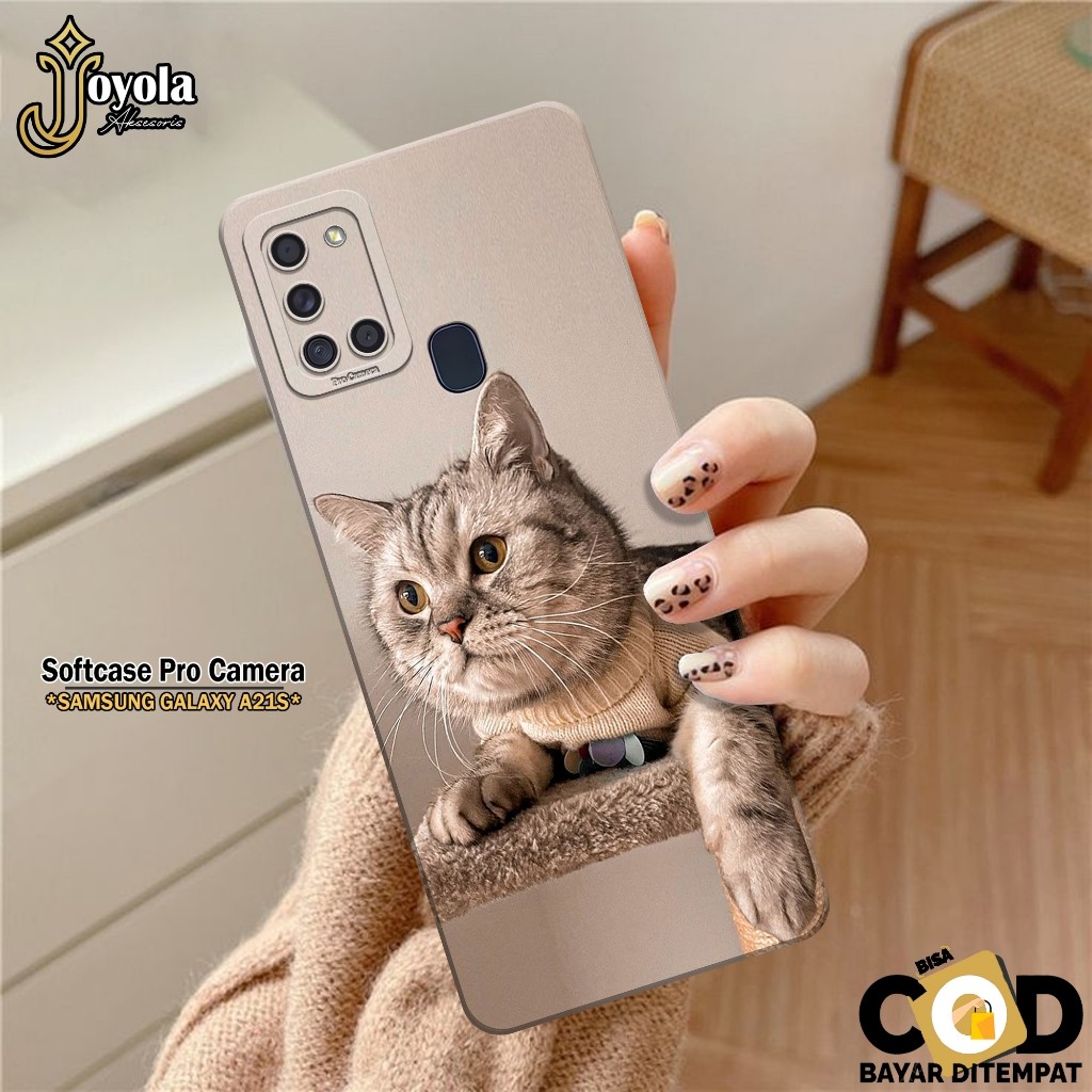 JOYOLA Case Samsung Galaxy A21S - Fahion Case Kucing - Softcase Samsung Galaxy A21S - Pro Camera - C