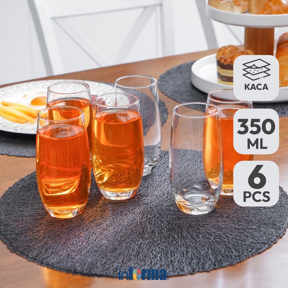 Informa Libbey L-esprit Duvin Gelas Kaca 350 ml Set 6 Pcs Transparan Cup Bening Wadah Air Minum Temp