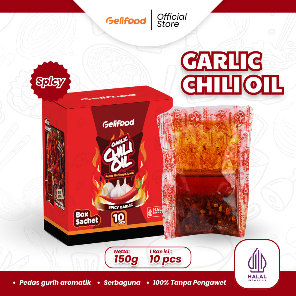 Gelifood - Garlic Chilli Oil Sachet Level Spicy 15gr - 1 box (10 Sachet) I Minyak Cabe Bawang Sachet
