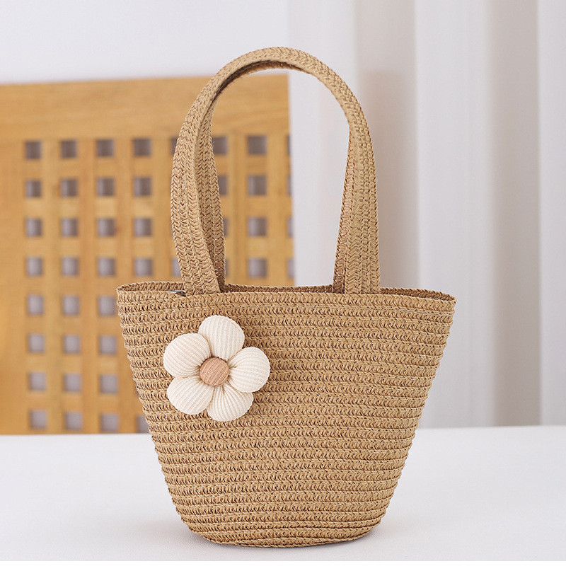 Tas Tangan Anyaman Cantik Dengan Hiasan Bunga Mini Handbag Anyaman Rotan Warna Pastel Vintage Korea