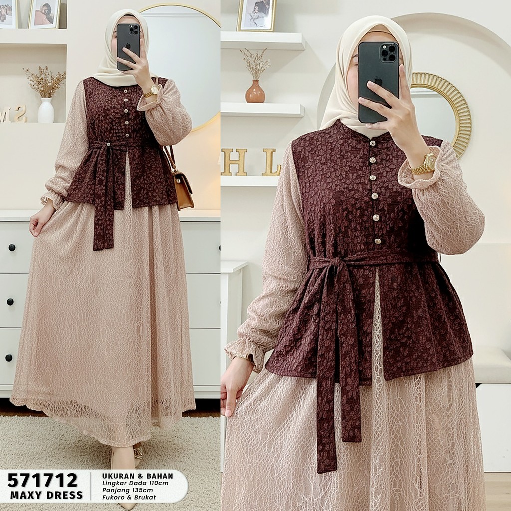 EXTU HERITAGE - YOLANDA Maxy Dress Elegan Busui Friendly Bahan Fukuro & Brukat Premium Fit to XL - 5