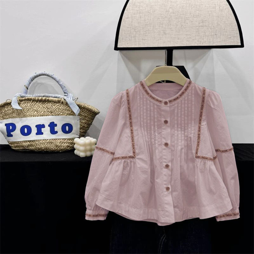 Atasan blouse motif bunga lipit bertali untuk wanita