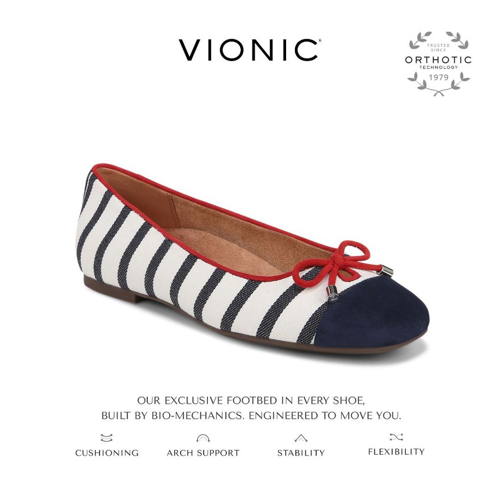Vionic Klara Navy White Flat Shoes Wanita