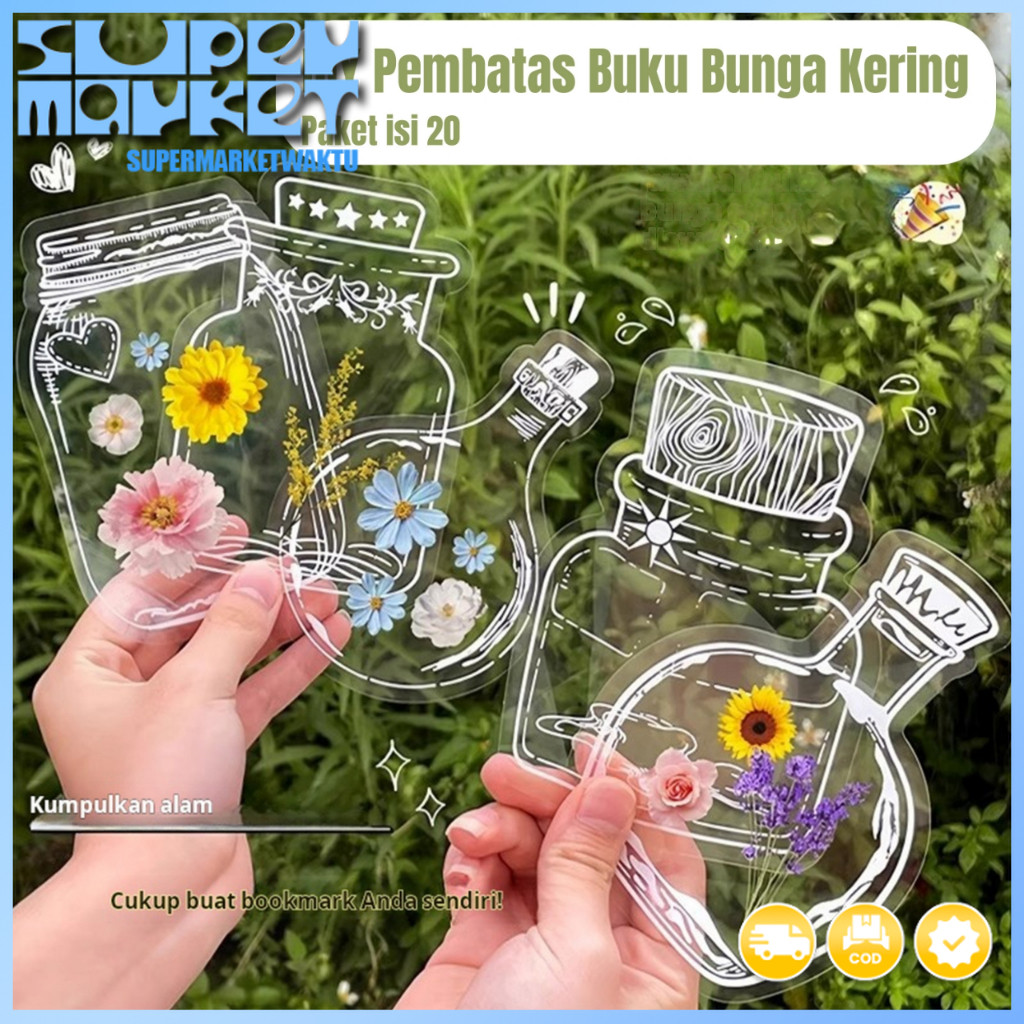 Penanda buku timbul bunga kering buatan tangan DIY bahan paket spesimen tanaman bunga asli lem tetes
