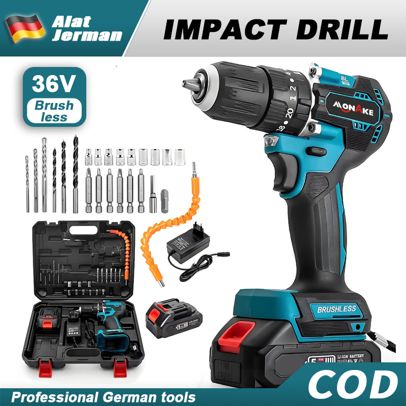 Alat Jerman 3in1 Brushless Mesin Bor Baterai Bor Listrik Bor Tanpa kabel Mesin Cordless Screwdriver 