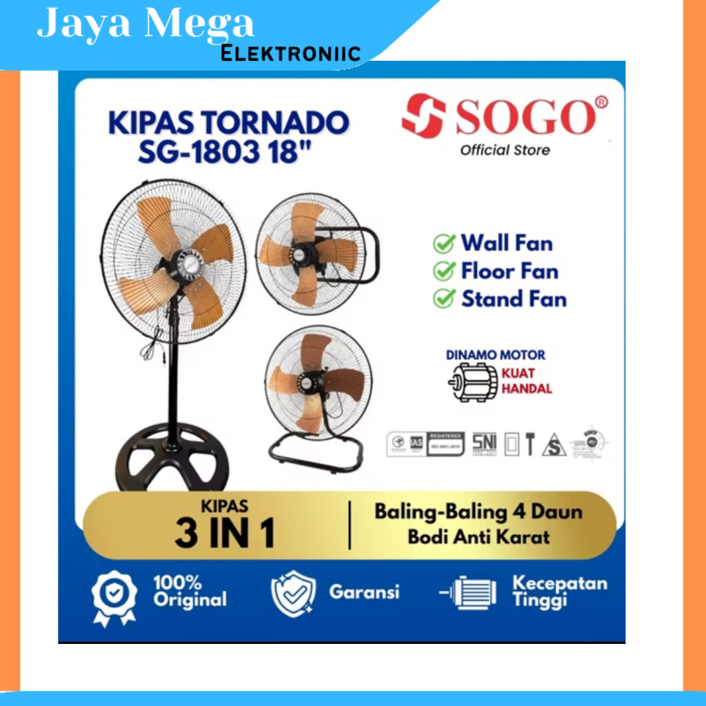 SOGO 18 inch Kipas Angin Tornado 3in1 Besi Standing Fan Floor Fan Wall Fan SG-1803