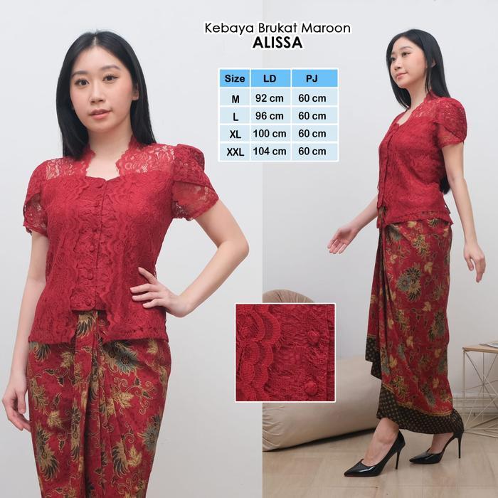 Promo Atasan Kebaya Full Brokat Bunga Premium Elegan Mewah Lengan Tulip Warna Cream  Maroon | Baju W