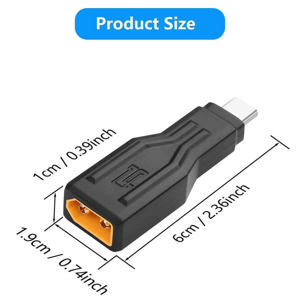 XT60 to USB C Adapter Energy Storage XT60 Male to Type-C Male 100W 20V/5A Charging Connector for Lap