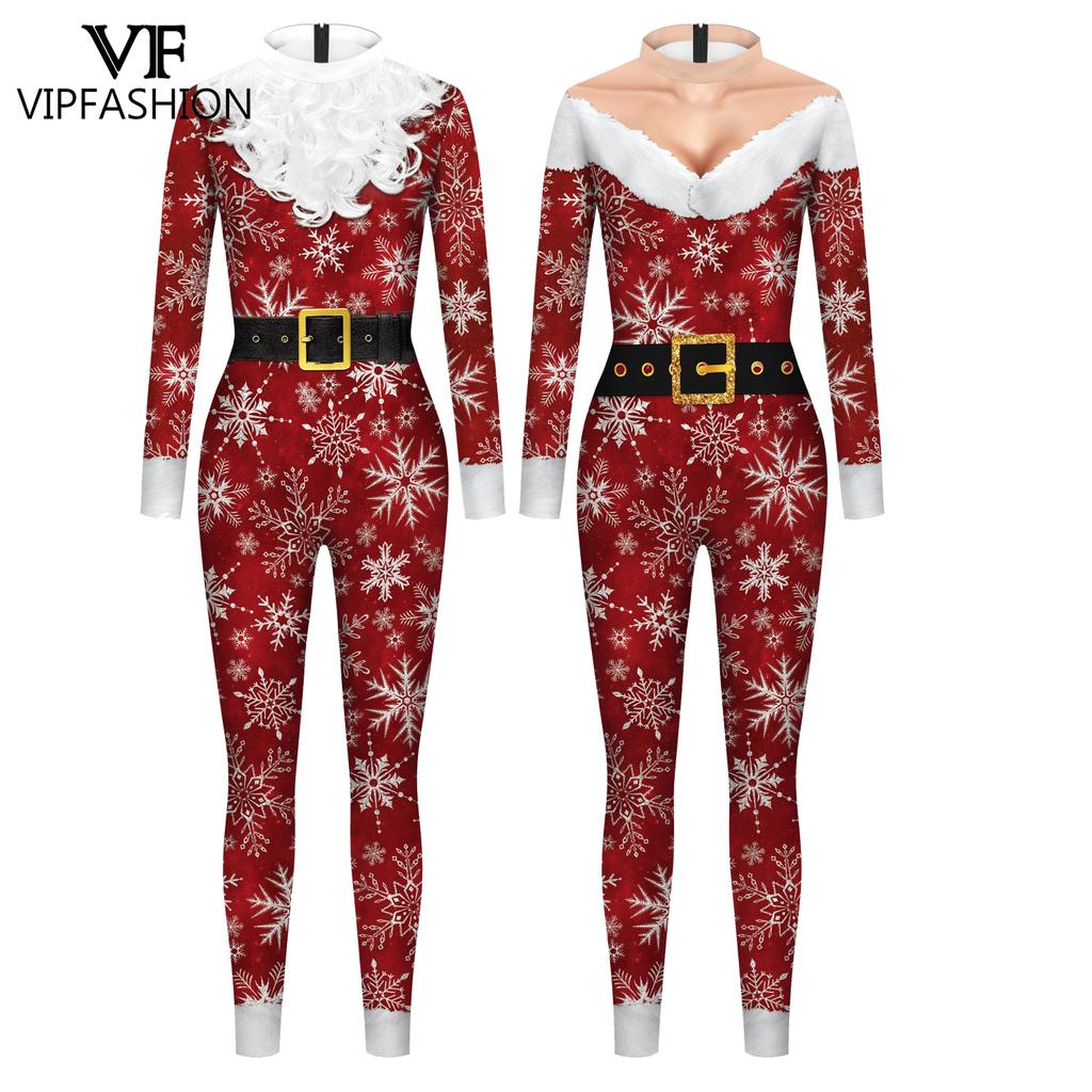 VIP FASHION ristmas Catsuit Woman Man Santa Claus Print Jumpsuit 12% Spandex Zentai Bodysuit Holiday