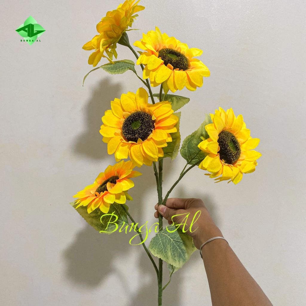 POHON BUNGA MATAHARI ARTIFICIAL 5 KUNTUM HIASAN SUDUT RUANG TAMU DEKORASI WEDDING BUNGA PLASTIK B850