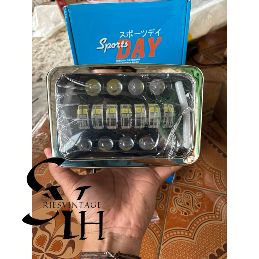 HEADLAMP LAMPU DEPAN LED KOTAK WIN GL 100  INCH  GL MAX RX SET BATOK RING BESI