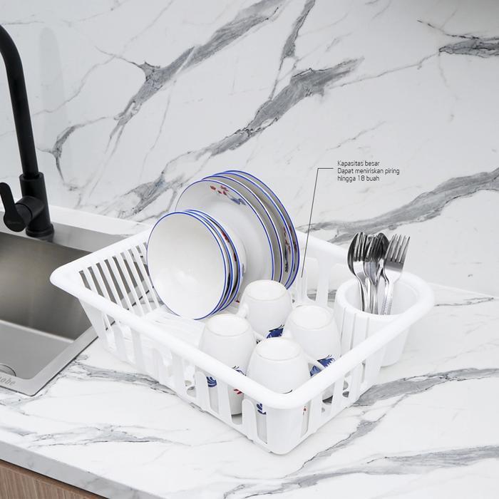 Tempat Piring Basah Rak Pengering Piring Plastik Technoplast Putih