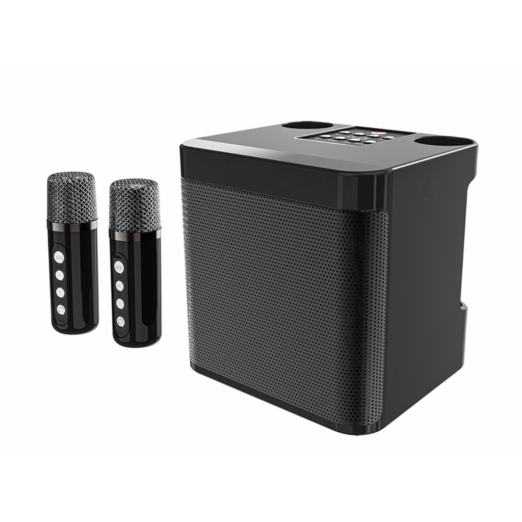 Stock siap + COD Upgrade mesin karaoke 2 dengan mikrofon nirkabel, speaker Bluetooth portabel, bass 