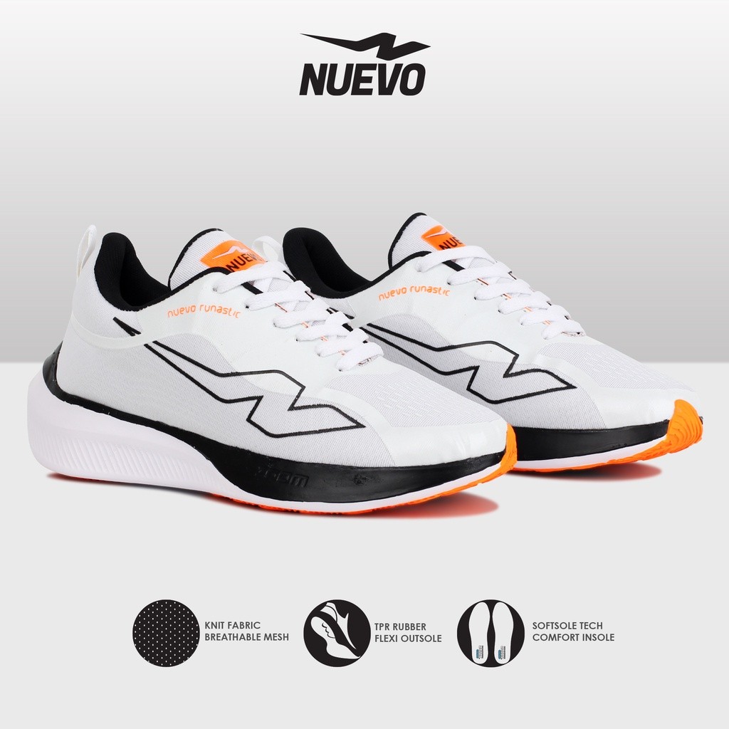 NUEVO - Sepatu Lari Pria Sneakers Kasual Olahraga Running Nuevo Runastic Putih Hitam Ringan Murah