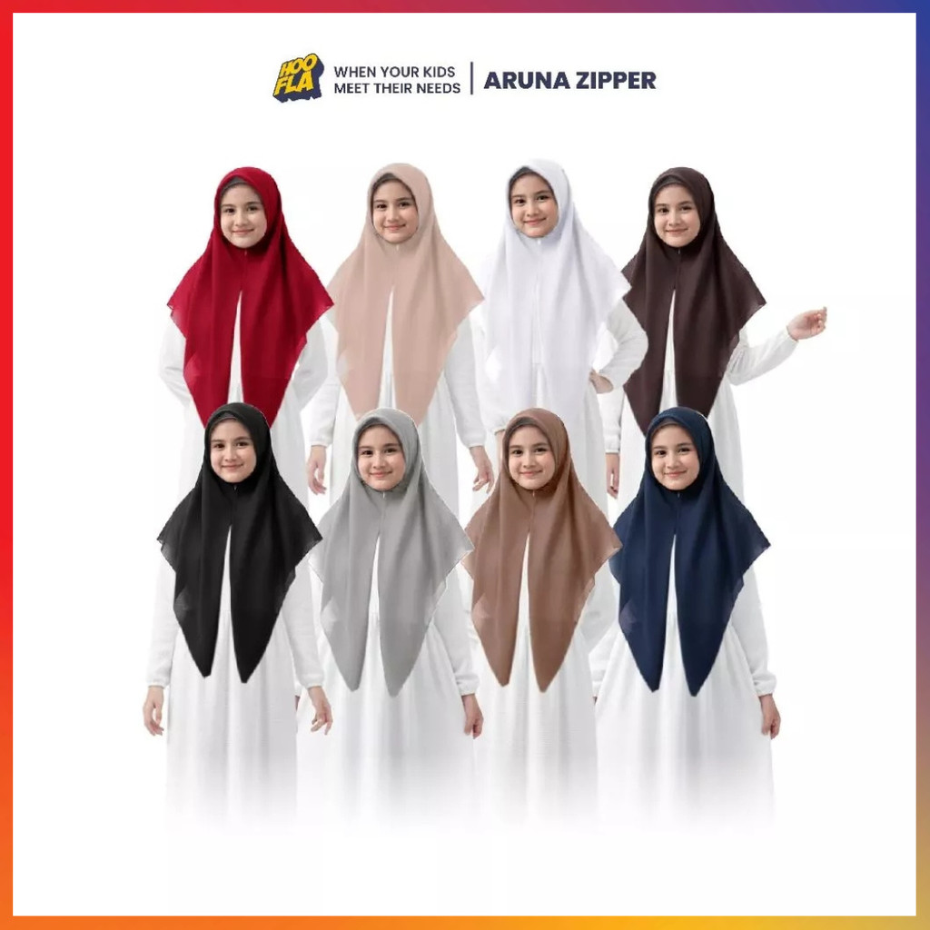 HOOFLAKIDS Kerudung Instan Segitiga Anak Bahan Paris Premium Aruna Zipper Paris