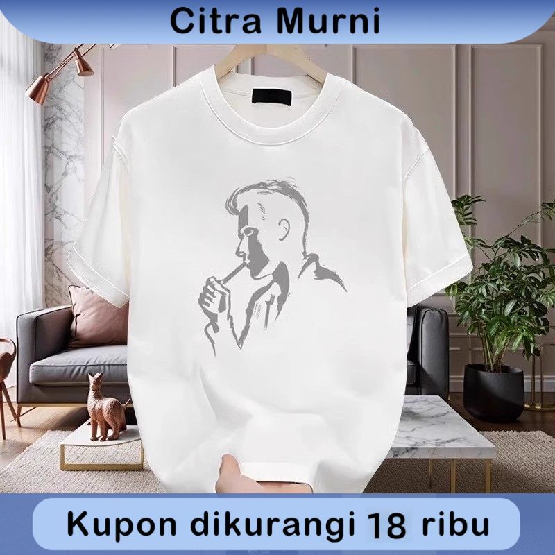 Citra Murni | Baju pria Kaos longgar | Motif siluet merokok pria | Kain katun murni premium | Dikiri