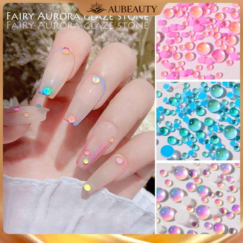 Aubeauty 1set Satu set hiasan berlian imitasi bulat, dekorasi seni kuku 3D DIY