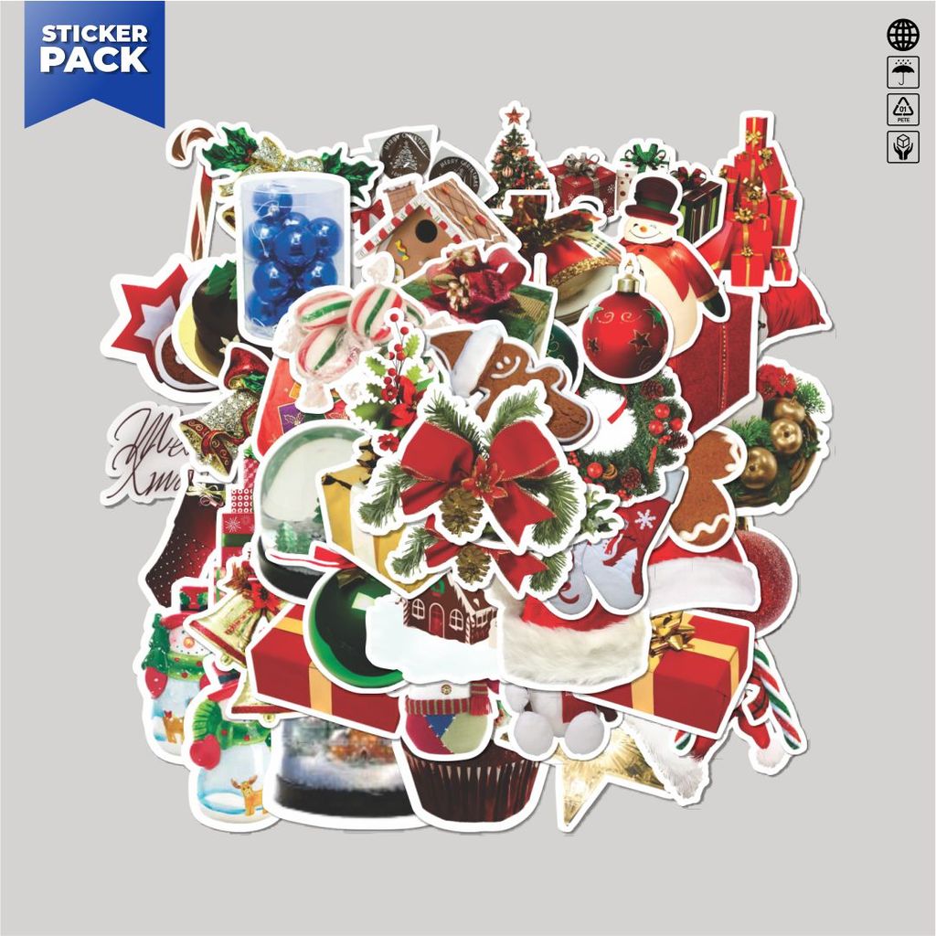 [100PCS]Stiker Pack Stiker Christmas Decor  Aesthetic Vinyl Anti Air Dekorasi Sticker Laptop Buku Jo