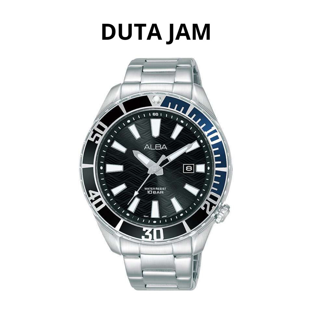 JAM TANGAN PRIA ALBA SAMURAI AG8K33X AG8K33 ANALOG SILVER BLACK BLUE STAINLESS STRAP