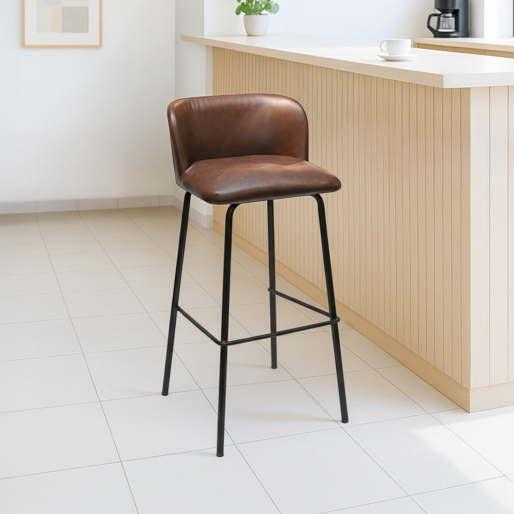 Informa Larnaca Kursi Bar Kulit - Cokelat Bar Stool Kursi Kafe Bartending Furniture Ruang Makan
