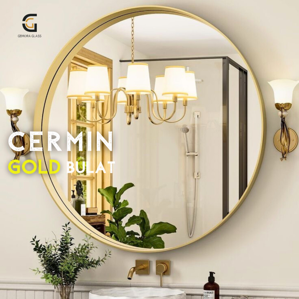 Cermin Dinding Aesthetic Bulat Frame Gold (Free Packing Kayu) Cermin Dinding/ Cermin Aesthetic/ Kaca