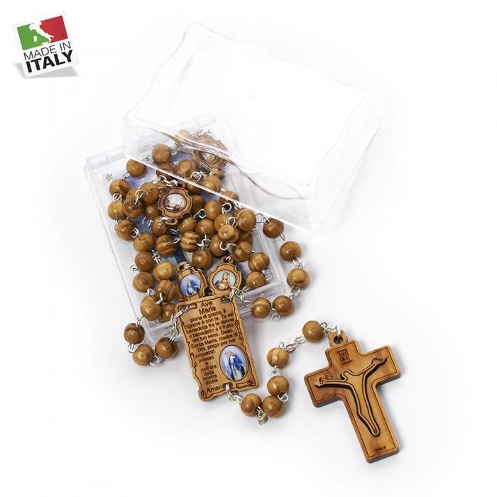 Rosario Kayu Olive Salus Populi Romani Bulat Benediktus Maria Medali Made in Italy Aksesoris Fashion