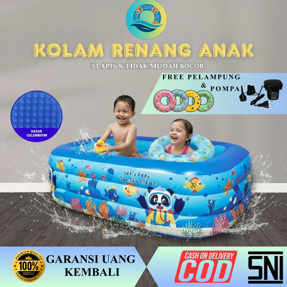 PRANADA Kolam Renang Anak 3 Lapis Anti Bocor + Free Pelampung & Pompa Kolam Main Air Bayi Indoor Out