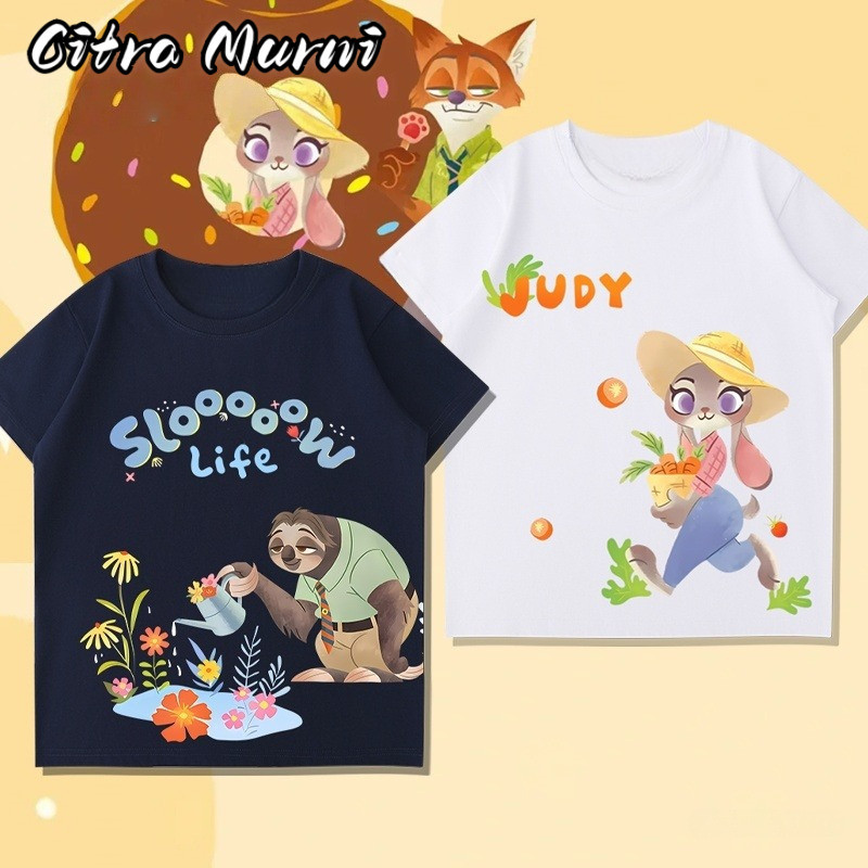 Citra Murni Kaos Lengan Pendek Zootopia x Kids, Anak Laki-laki dan Perempuan, menampilkan Judy dan N