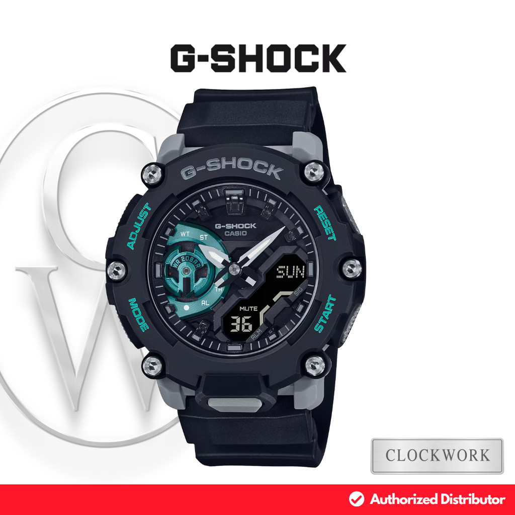 Jam Tangan Pria Casio G-Shock GA-2200M-1ADR Karet Resin Sporty Casual Hitam Kombinasi Hijau Analog D