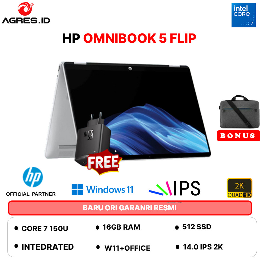 HP OMNIBOOK 5 FLIP TOUCH 14 CORE 7 150U 16GB 512GB W11+OHS+M365B 14.0 2K -FP0775TU
