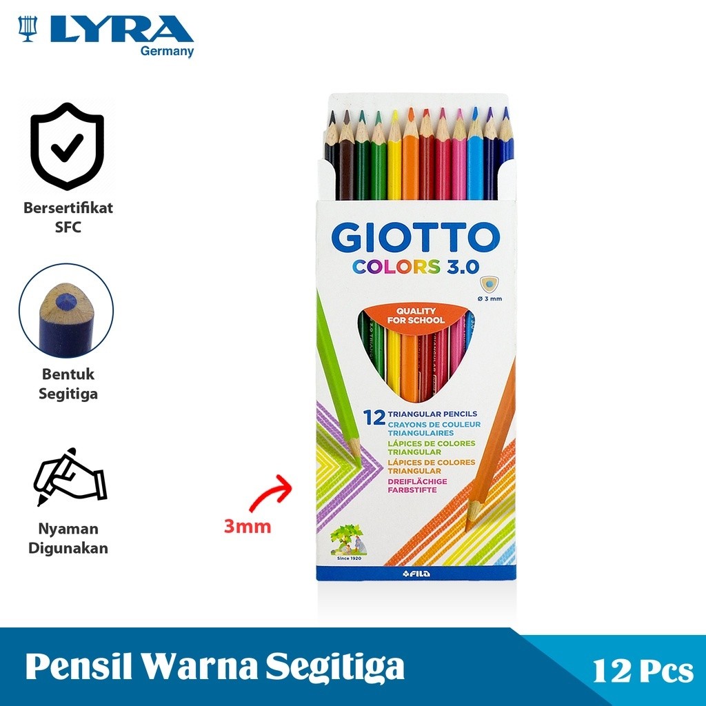 Giotto Colors 3.0 Pensil 12 Warna Non-Toxic Ergonomis & Ramah Anak