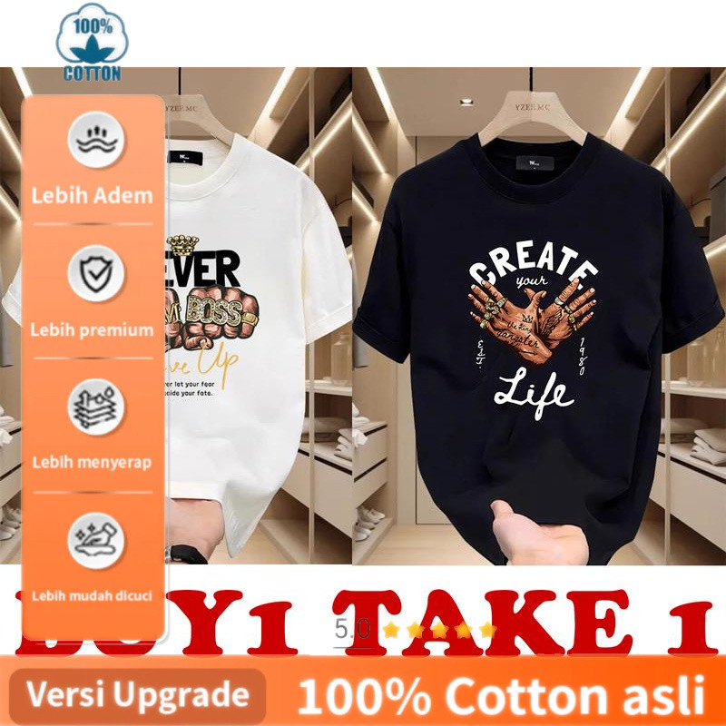 kualitas tinggi Pakaian Pria Kaos Putih Pria Kaos Fashion Jalanan Kaos Pola Pria