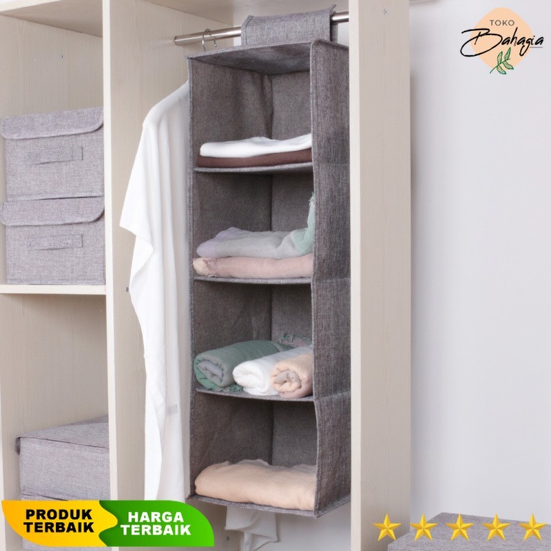 Rak Gantung Kain Lemari Baju Shelf Closet Wardrobe Storage Box 4 Susun