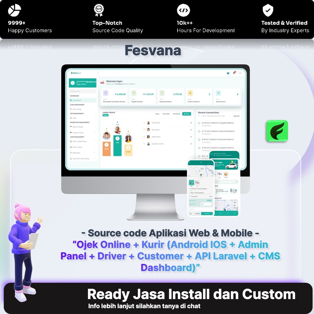 Source Code Aplikasi Ojek Online & Kurir Siap Pakai Android iOS + Admin Panel + Driver & Customer + 