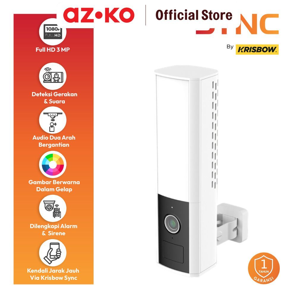 AZKO Krisbow Sync Smart Ip Camera Floodlight Flight 3 Mp 7T Tanpa Kabel Mini Kecil Jarak Jauh Tersem