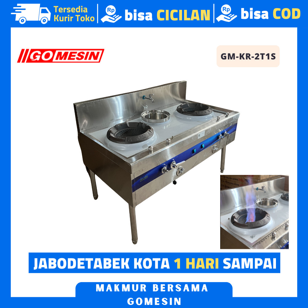 Kompor Gas Kwali Range Gomesin KR-2T1S 2 Tungku 1 Soup Stainless - Api Besar
