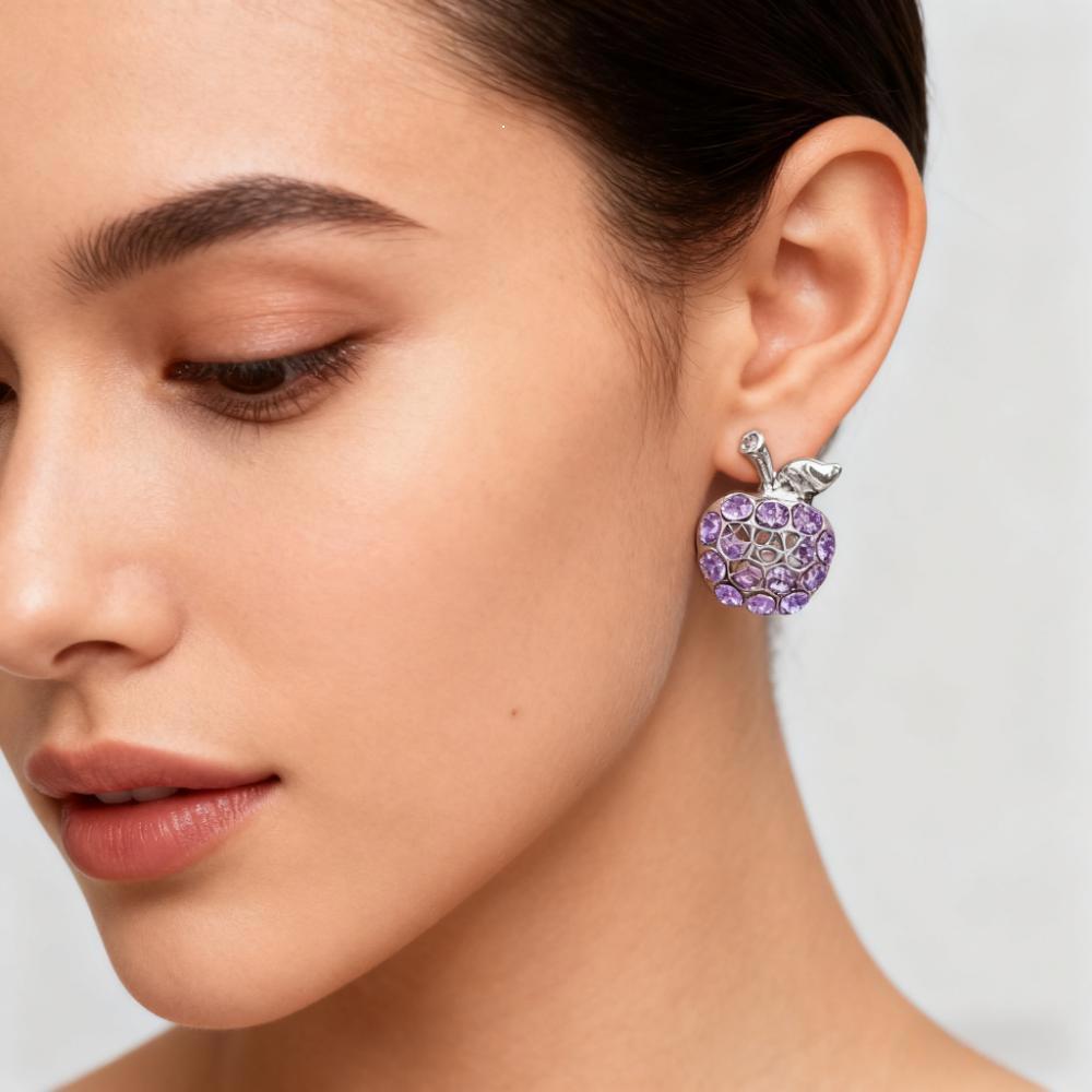 Glamorousky Anting Apel Berkilau dengan Kristal Austria Elemen Ungu, Aksesori Perhiasan Wanita Moder