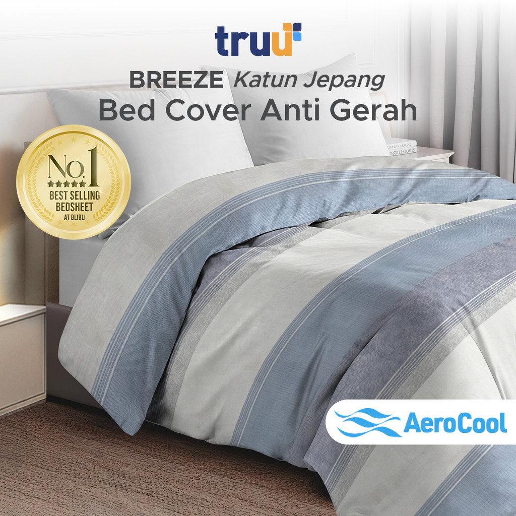 TRUU Breeze Katun Jepang Bed Cover Gentle Grid Blue TR.BCJ29 210x240 cm Gratis Tas Selimut  Sensasi 