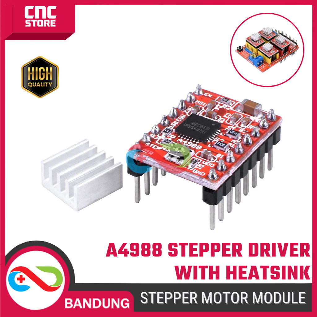A4988 Driver Stepper Motor dengan Heatsink – Modul Pengendali Motor Stepper untuk CNC & 3D Printer
