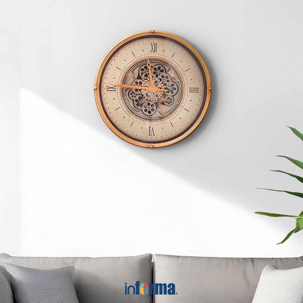 Informa 60 cm Jam Dinding Gear 020 - Gold Wall Clock Jam Tembok Aesthetic Dekorasi Penunjuk Waktu De