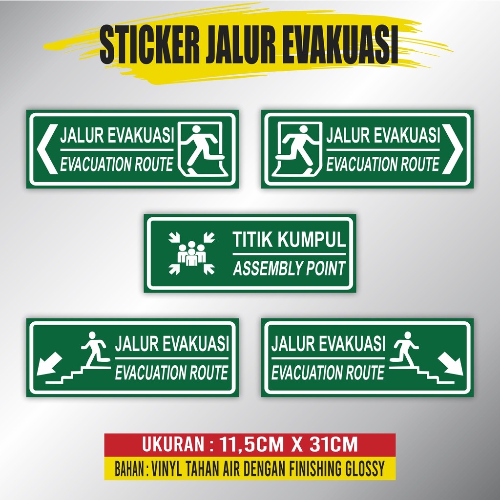 Stiker Evakuasi / Stiker Evakuasi / Sticker Evakuasi / Sticker Jalur Evakuasi / Sign Sticker Rambu E