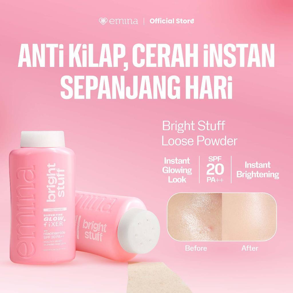 NEW Emina Bright Stuff Loose Powder 55 g - Bedak Tabur Cerah Instan, Hasil Matte, Oil   Control