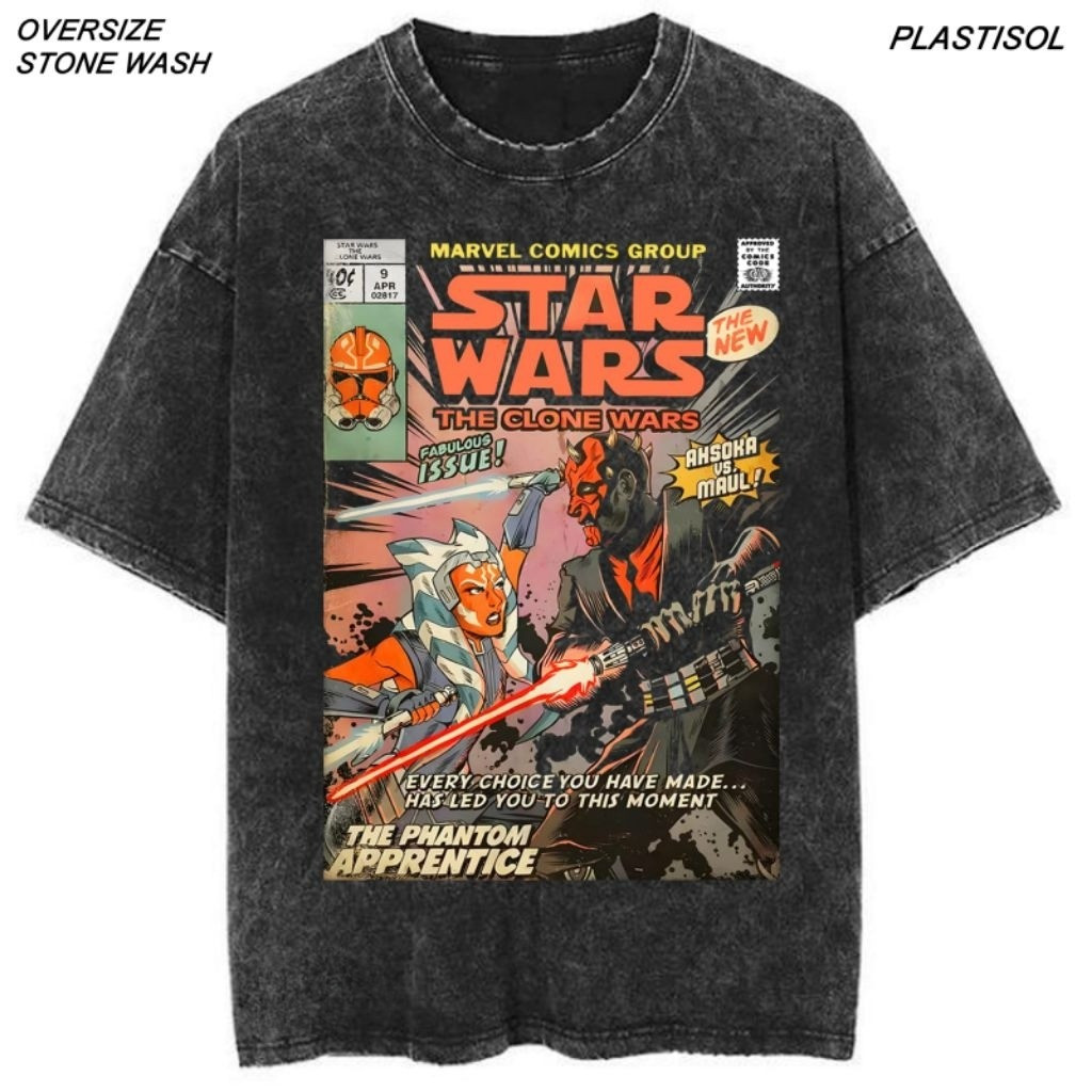 Kaos Oversize Stone Wash STAR WARS - THE CLONE WARS kaos vintage washed plastisol KAOS PRIA WANITA
