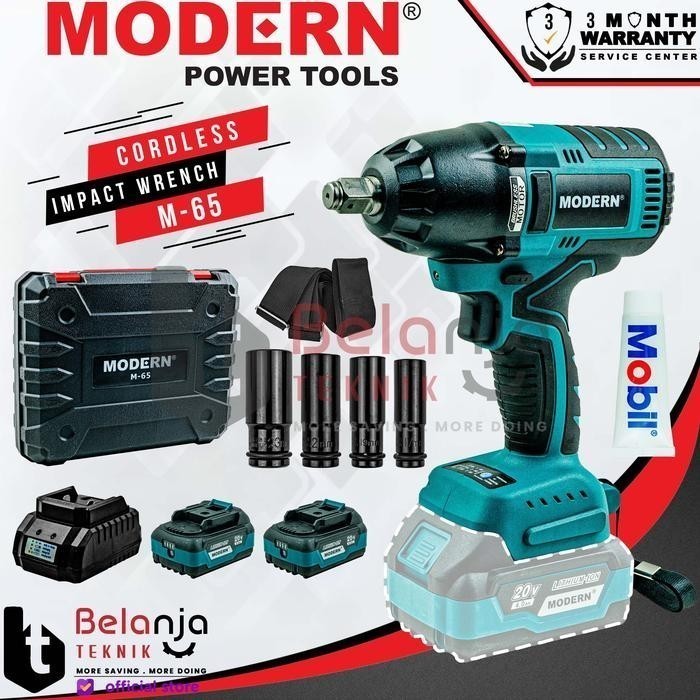 PROMO MODERN Cordless Impact Wrench M 65 Pembuka Baut Baterai M65 M-65 - 2 Baterai