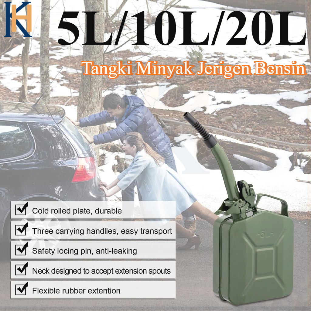 20L/10L/5L Tangki Minyak Jerigen Bensin  Tangki Bahan Bakar Tangki Bensin Logam HijauTangki Kontaine