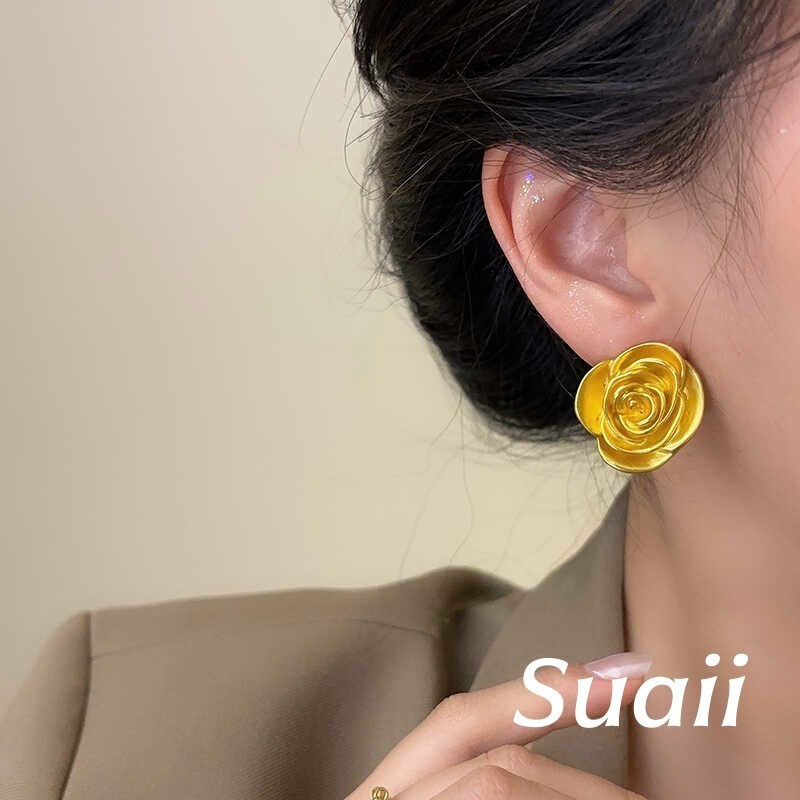 [Suaii] Anting-anting Logam Matang dengan Bentuk Bunga Mawar warna emas A205
