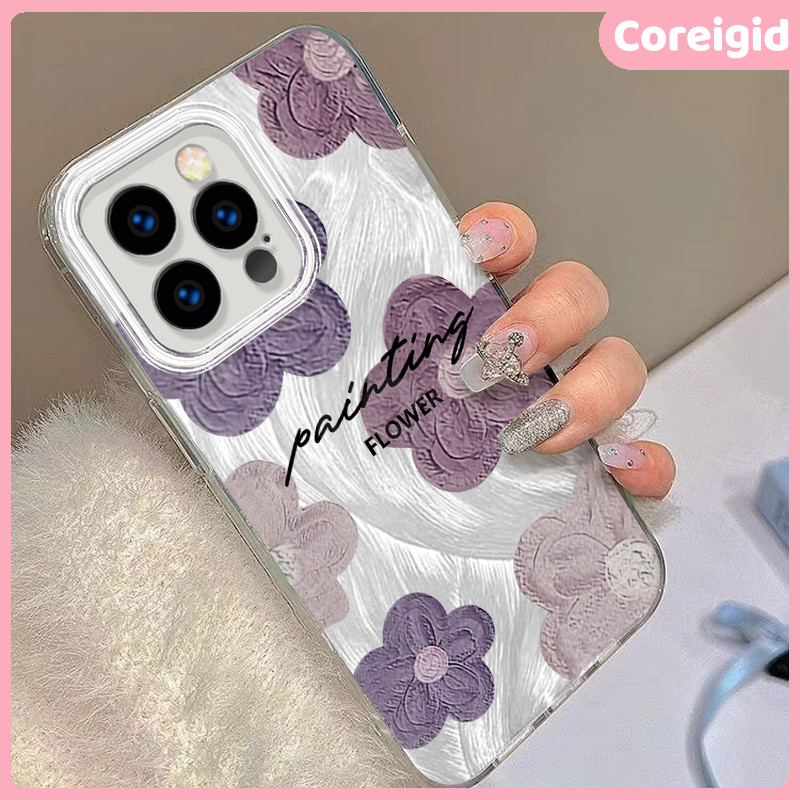 Case iphone 11 15 13 16 XR 12 Pro 14 pro max X 7 plus 8plus xs max 6 plus 11pro bunga ungu bingkai u
