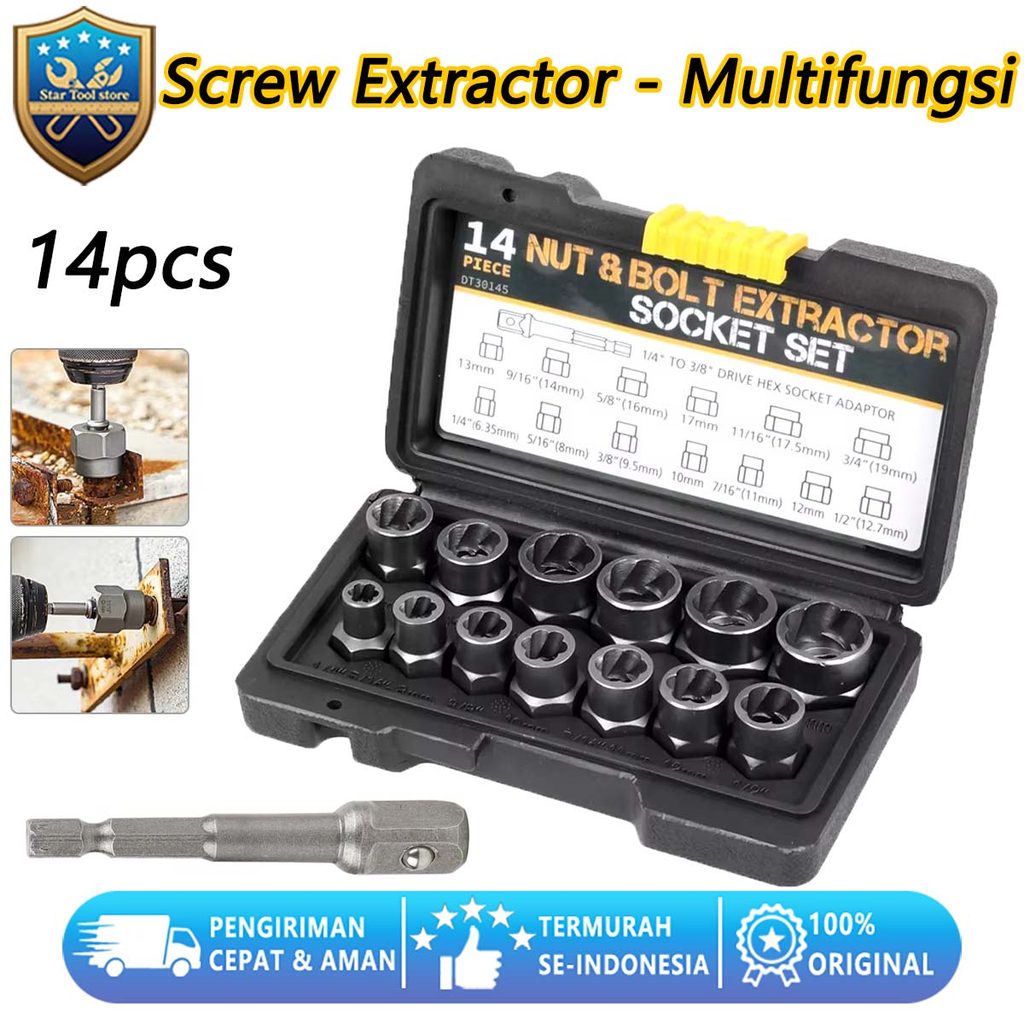 Alat Pembuka Baut 10PCS 14 PCS Mur Hex Rusak 9mm-19mm Set Kunci Ring pass Damaged Screw Bolt Nut Rem